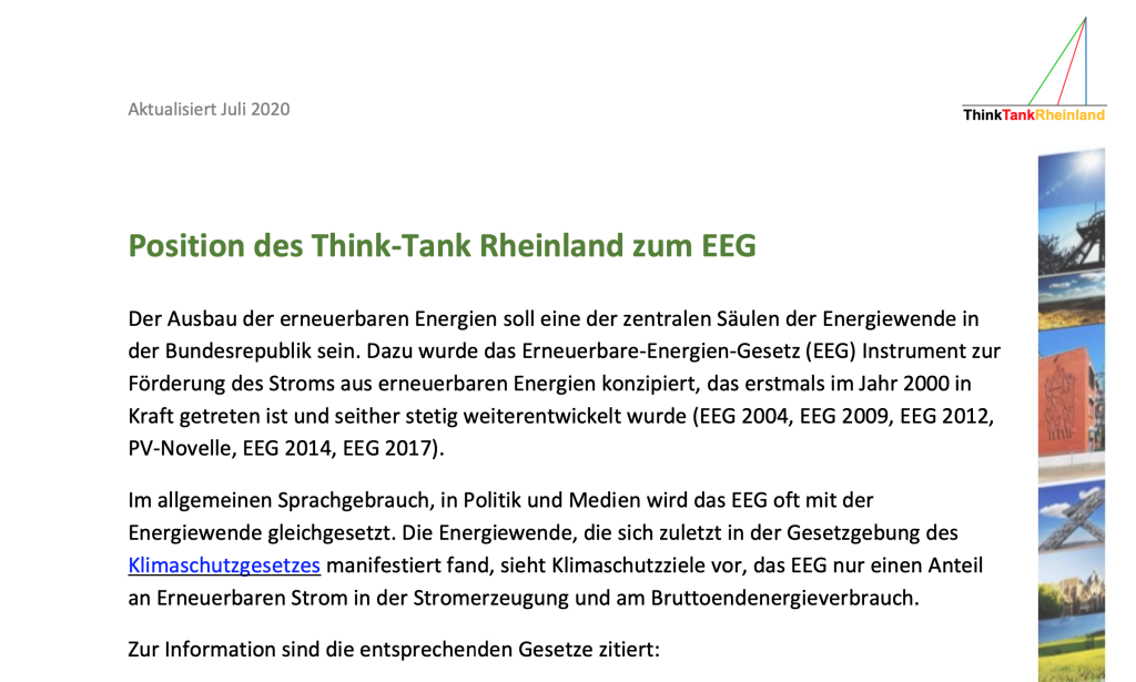 Position des Think Tank Rheinland zum EEG